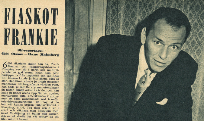 Tidningsklipp med bild på Frank Sinatra och rubriken "Fiaskot Frankie".